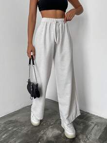 EURMUSE Solid Tie Waist Wide Leg Pants - Apricot - View 3