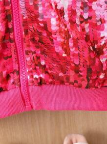 Baby Girl Sequin Print Zip Up Hooded Jacket Without Tee - Multicolor - View 6