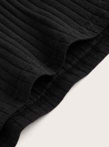SHEIN BASICS Plus Size Ribbed Knit Tee - Black - View 4