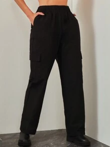 SHE(IN) BRASIL Pantalones cargo con bolsillo lateral con solapa - Negro - Ver 5
