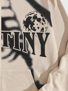 ROMWE MEN Goth Guys Letter Skeleton Graphic Zip Up Drawstring Hoodie - Apricot - View 4