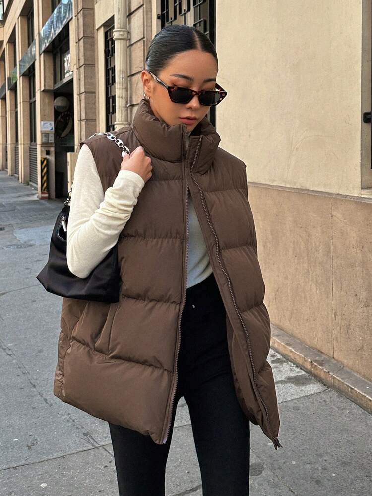 Vest-Style Thickened Women's Stand Collar Winter Jacket Women Coats