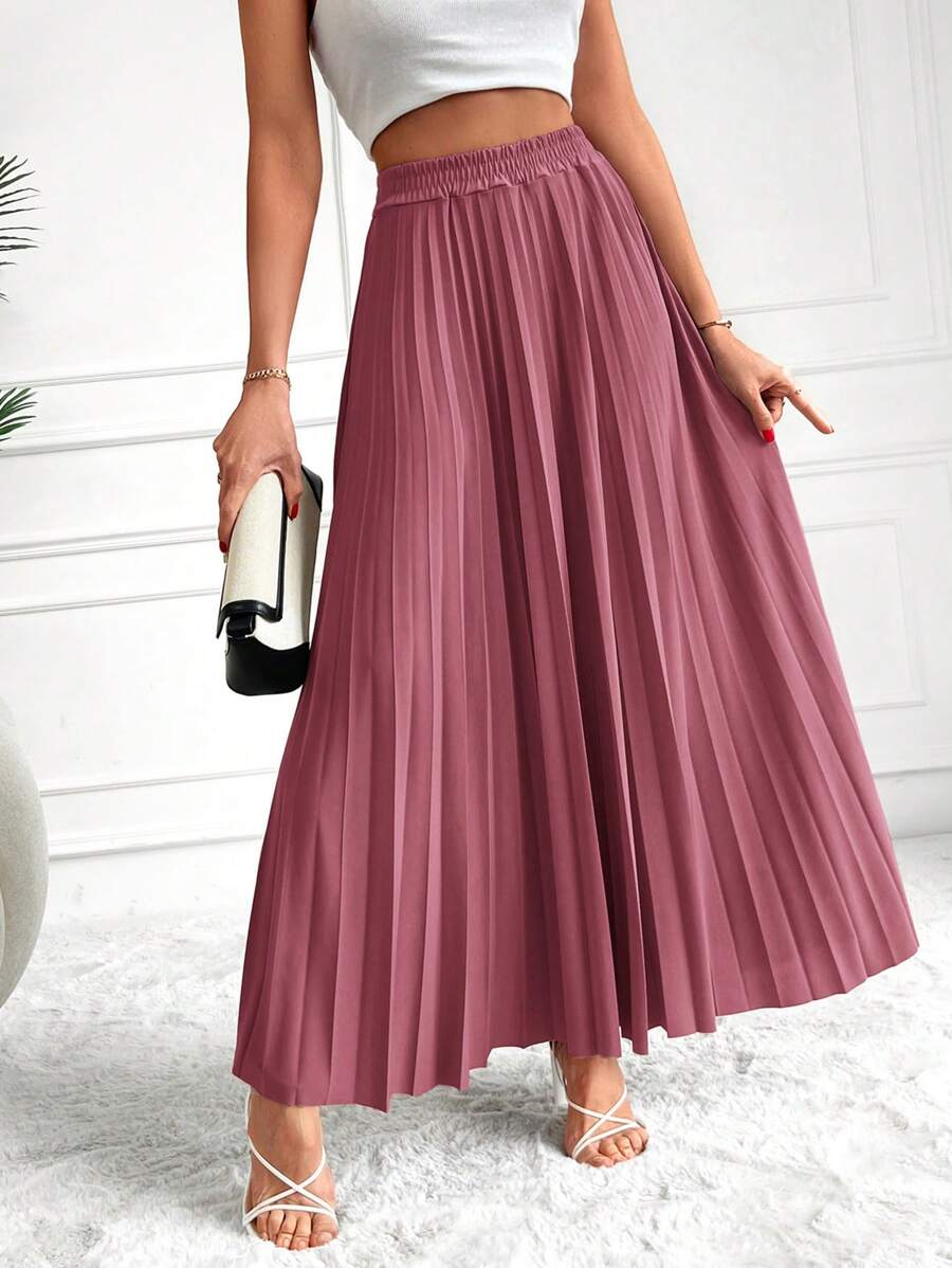 EURMUSE Chất rắn Chân Váy xếp ly - Hồng - Xem 1