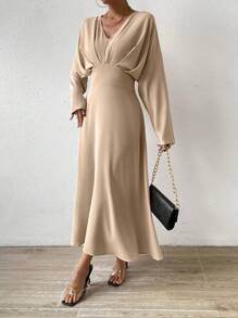 Chiquease 素色蝙蝠袖A字洋裝 - 杏色 - 查看 5