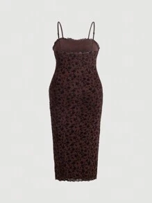 SHEIN MOD Plus Ditsy Floral Print Lettuce Trim Cami Dress - Multicolor - View 2