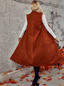 SHEIN LUNE 雙排釦雙口袋背心大衣 - 棕色 - 查看 2