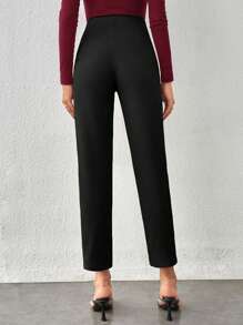 SHEIN Tall Solid High Waist Cropped Pants - Black - View 2