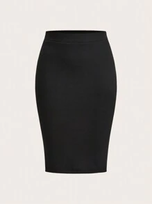 SHEIN Unity Solid Elastic Waist Skirt - Black - View 1