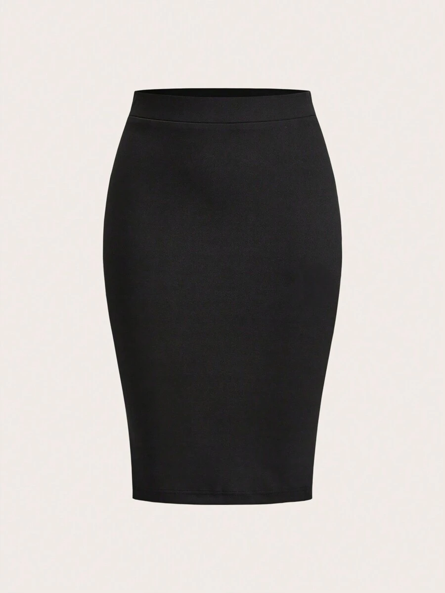 SHEIN Unity Solid Elastic Waist Skirt - Black - View 1