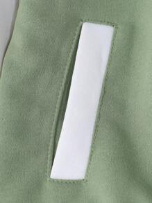 男大童字母圖案雙色學院風夾克 - 橄欖綠 - 查看 7