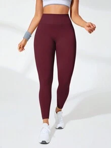 Easithlete Wide Waistband Sports Leggings - Red - View 3