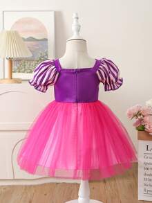 Baby Girl Striped Puff Sleeve Party Dress - Multicolor - View 2