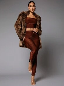 SHEIN BAE Solid Cami Top & Ruched Leggings - Brown - View 5