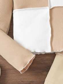 SHEIN Explorewe Tween Girl Two Tone Ribbed Tee & Flap Pocket Pants - Multicolor - View 5