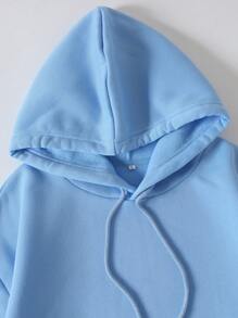 Men Kangaroo Pocket Drawstring Thermal Hoodie - Baby Blue - View 3