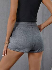 SHEIN LUNE Đồ họa Hoạt hình Eo dây rút Quần short - Màu xám đen - Xem 2