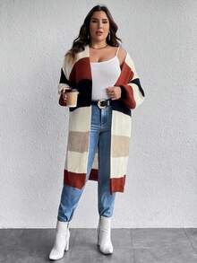 SHEIN LUNE Hơn Khối màu Thả vai Áo len Duster - Nhiều màu - Xem 5