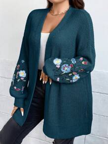 SHEIN CURVE+ Cardigan ampio con maniche a goccia e ricamo floreale, adatto per l'inverno