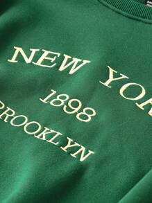 SHEIN LUNE 大碼字母刺繡加絨內裏運動衫 - 綠色 - 查看 3