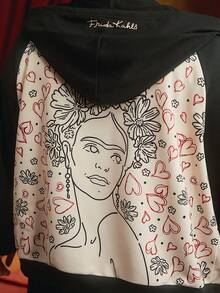 Frida Kahlo X SHEIN 加大码 1 件装人像图案拉链卫衣 - 彩色 - 查看 6