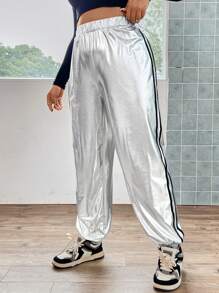 Flirla Hơn Tương phản Bên băng Quần - Bạc - Xem 2