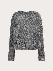 SHEIN EZwear Plus Marled Knit Drop Shoulder Sweater - Grey - View 2