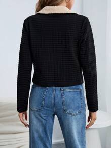 SHEIN Essnce Nút cổ áo tương phản Teddy phía trước - Nhiều màu - Xem 2