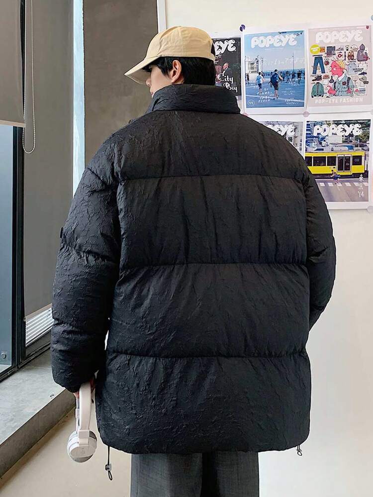 Loose Fit Men's Letter Patched Drop Shoulder Zipper Padded Coat