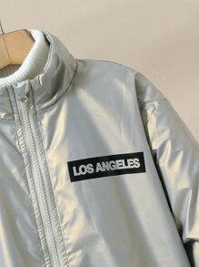 SHEIN Tween Boy Letter Graphic Zip Up Thermal Lined Jacket Without Sweater - White - View 5