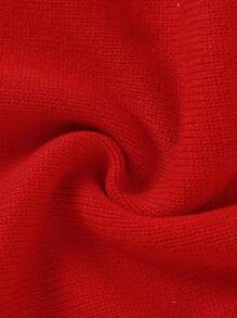 SHEIN 女嬰拼接邊後鎖孔針織連體衣 - 紅色 - 查看 3