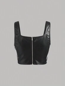 青少年女孩荷葉袖洋裝&PU皮革背心上衣