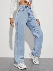 SHEIN EZwear Straight Leg Jeans - Light Wash - View 3