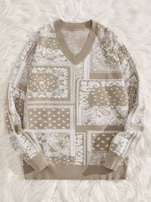 Manfinity NXTstreet Men Paisley Scarf Pattern V Neck Sweater - Multicolor - View 3