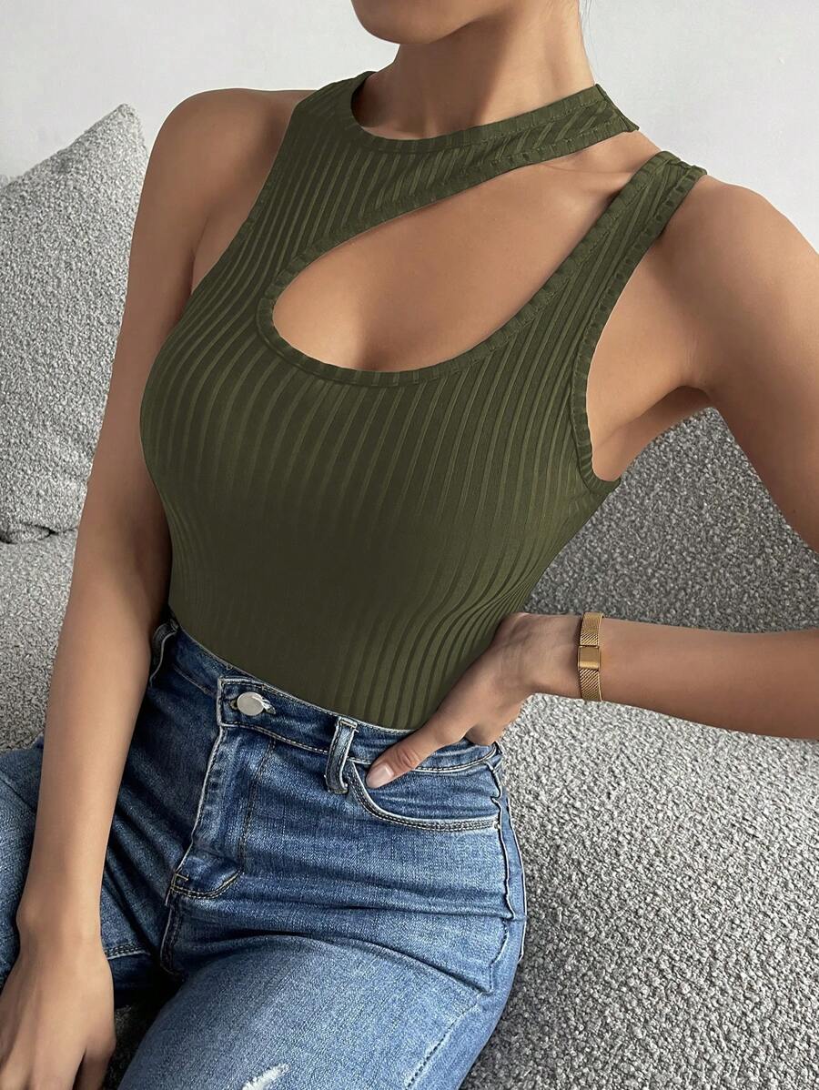 Allurite Cut Out Ribbed Knit Top