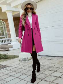 Pariaura 西裝領雙排釦花呢外套 - 玫紅色 - 查看 4