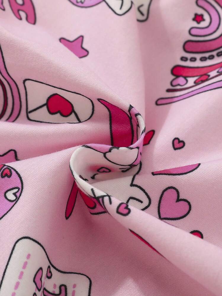 Tween Girl Cartoon & Heart Print Tee & Pants PJ Set
