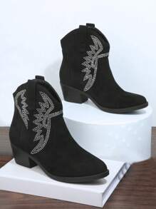 SHUZIA Faux Suede  Ankle Booties, Cowboy Boots For Women - Black - View 2