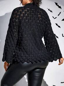PUNK Plus Halloween Pointelle Knit Flare Sleeve Sweater - Black - View 2