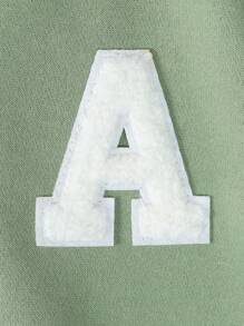 男大童字母圖案雙色學院風夾克 - 橄欖綠 - 查看 6