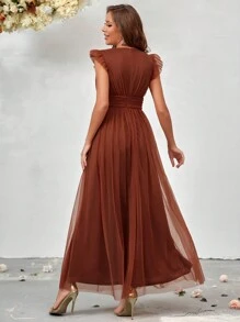 SHEIN Belle Ruffle Trim Mesh Overlay Bridesmaid Dress Elegant Formal ...