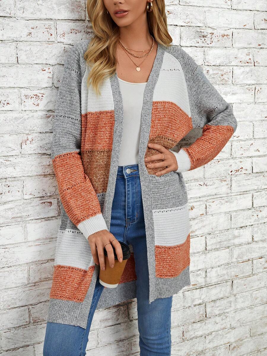 SHEIN LUNE 拼色插肩袖开衫 - 彩色 - 查看 1