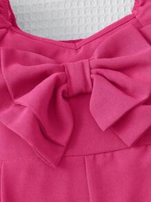 SHEIN Baby Girl Bow Front Puff Sleeve Romper - Pink - View 4
