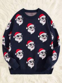 Manfinity RebelGame 男士聖誕老人圖案套頭毛衣 - 藍色 - 查看 3