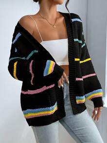 SHEIN Qutie Striped Pattern Drop Shoulder Duster Cardigan - Multicolor - View 7