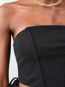 Maija Solid Asymmetrical Hem Tube Top - Black - View 7