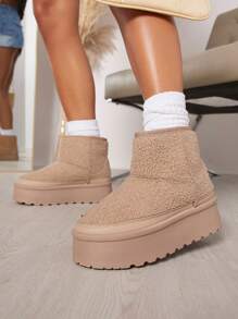 SHUZIA Faux Leather Slip On Lug Sole Boots - Camel - View 6