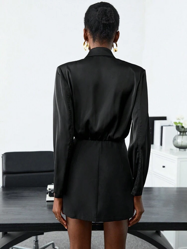 Lapel Neck Double Breasted Belted Shirt Dress