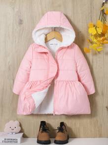 SHEIN Baby Girl Solid Zip Up Hooded Padded Coat