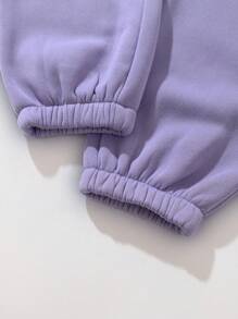 INAWLY 袋鼠口袋落肩袖抽繩連帽衫和衛褲 - 紫羅蘭色 - 查看 7