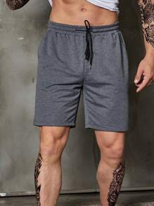 Manfinity Homme 男士大码字母貼布腰部抽繩短褲 - 灰色 - 查看 8